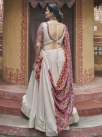 Off White Viscose Rayon Readymade Navratri Lehenga Choli